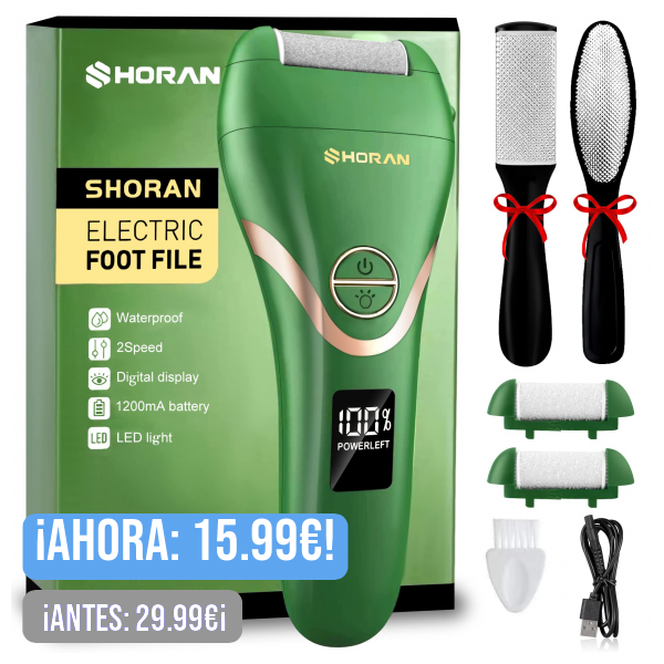 SHORAN Lima Electrica Pies Durezas, Pedicura Profesional Quita Durezas Electrico, Maquina pies para Exfoliante Eliminar Durezas y Callos, Lima Pie Durezas Recargable con 2 rascador pies e 3 Rodillos