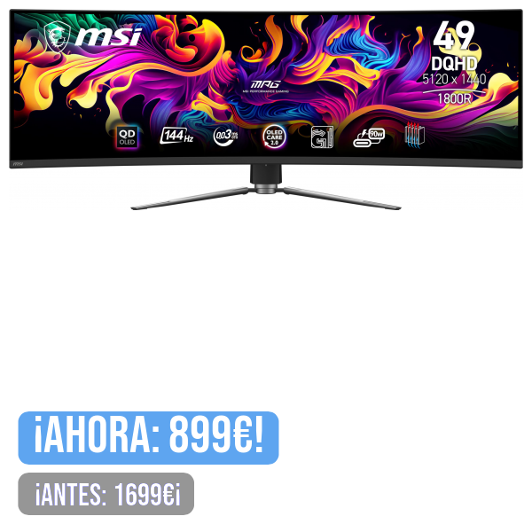 MSI MPG 491CQP QD-OLED Monitor Gaming Curvo DQHD de 49