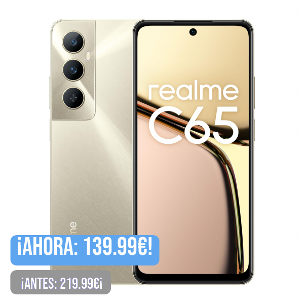 realme C65 Teléfono Móvil 8GB+256GB, Pantalla de 6,67”90Hz, Gran batería de 5000 mAh, Helio G85, Cámara de 50 MP con IA, Starlight Gold