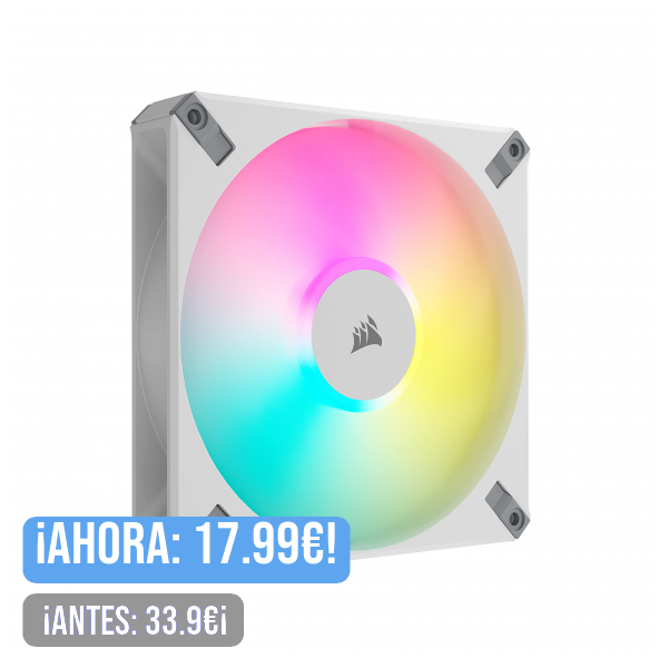 Corsair iCUE AF140 RGB ELITE de 140 mm Ventilador PWM - Ocho LED RGB - Tecnología AirGuide - Rodamiento Dinámico por Líquido - Compatible con el Software CORSAIR iCUE - Blanco