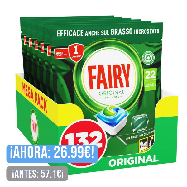 Fairy Detersivo Pastiglie Lavastoviglie Brillantante, 132 Capsule Lavastoviglie, Original Limone, Azione Pulente Al Primo Lavaggio, Efficace Sul Grasso Incrostato Con Azione Brillante