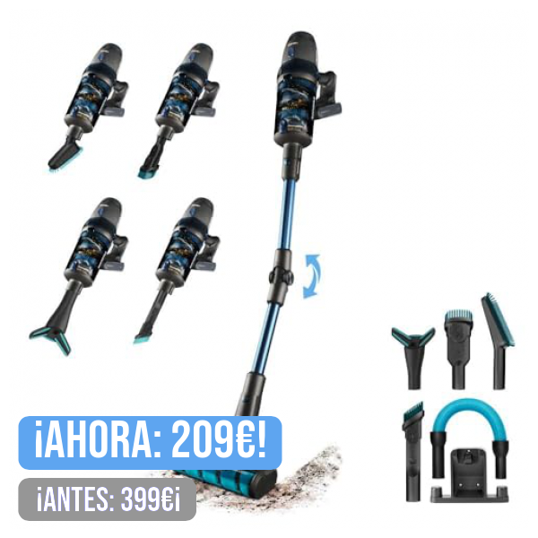 Cecotec Aspiradora sin Cable Escoba Vertical Conga Rockstar 11500 Odyssey ErgoFlex. Motor Digital, Máxima Potencia de Succión 300AW y Ultrapotencia 850W, Autonomía 90mins, Tubo Flexible, Accesorios