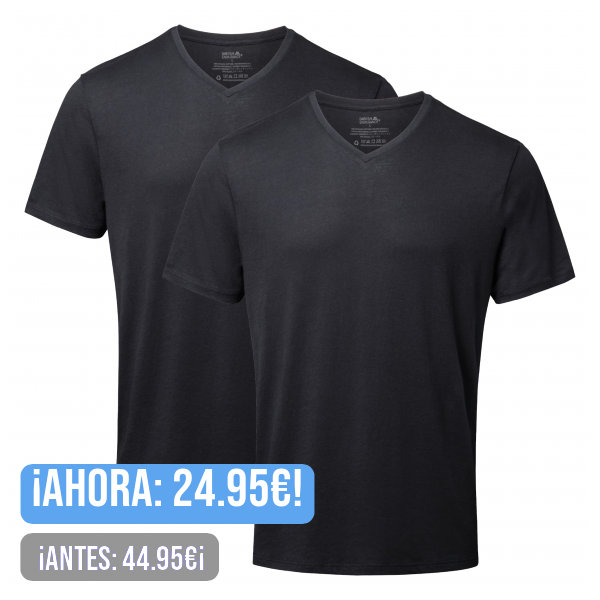 DANISH ENDURANCE Camisetas Manga Corta Hombre Algodón Orgánico - 2 Pack, Cuello Redondo o Cuello en V - Camiseta Hombre Ropa Hombre Estilo Casual y Confortable