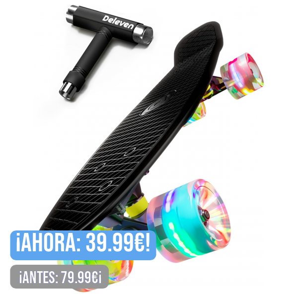 Deleven Monopatín 56cm con Ruedas LED, Herramienta de Skate y Rodamientos ABEC 7 - Skateboard para Niños Principiantes Adolescentes Adultos