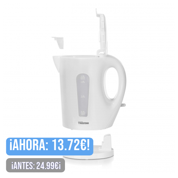 Tristar WK-3380 Hervidor de agua eléctrico, capacidad 1.7 litros, libre de BPA, filtro antical, protección contra ebullición en seco, apagado automático, base antideslizante, plástico, 2200 W