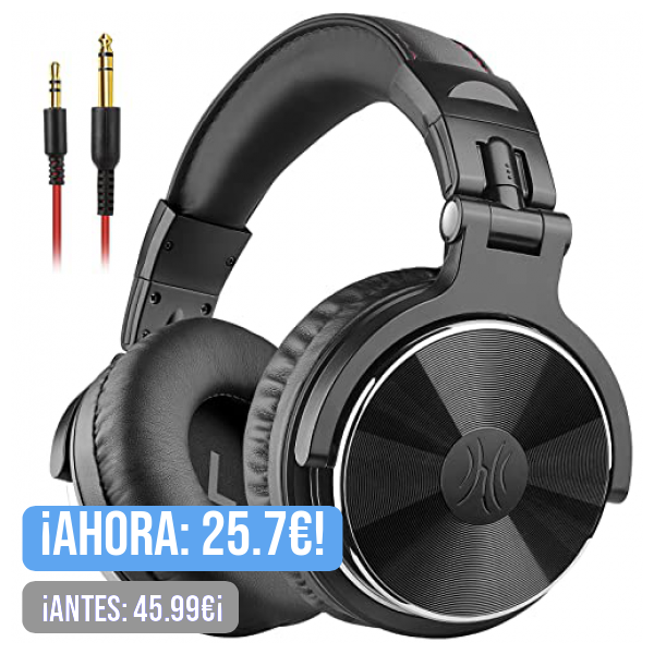 OneOdio Pro10 Auriculares DJ con Cable, Estéreo de Mezcla y Monitor de Estudio, 50mm Controladores, 3.5 y 6.35mm Conector de Audio para PC AMP Grabación de Teléfono Piano Guitarra, Negro