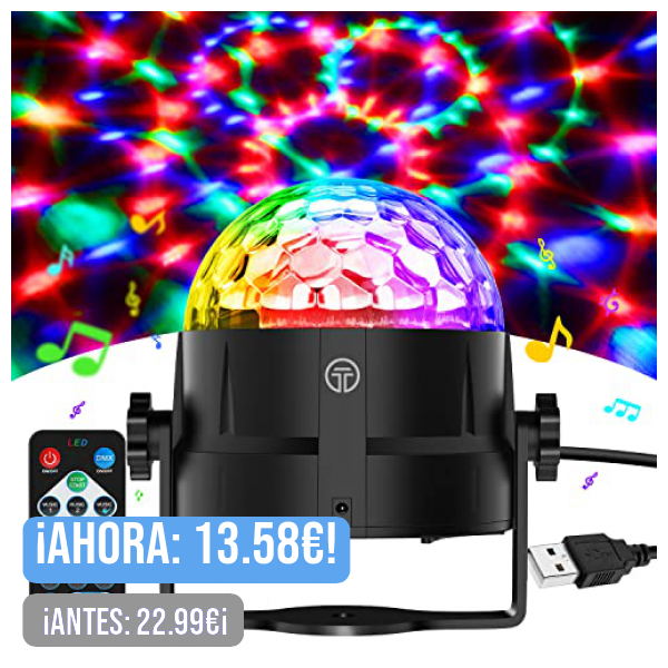 Bola Luces Discoteca LED, 7 Colores RGB Luz con Sonido Activado, 4M Cable USB, Rotación de 360 , Ideal para Cumpleaños, Discoteca, Fiesta, Bar, Navidad, Bodas