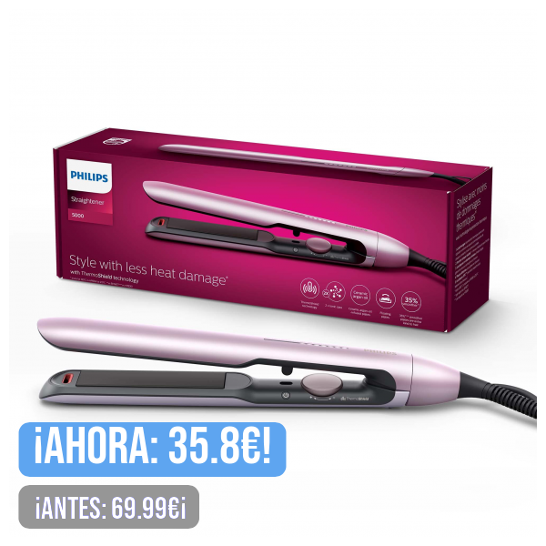 Philips Plancha de pelo serie 5000 con Tecnología ThermoShield, Iones, Placas de 105mm de Largo Flotantes con Aceite de Argan, 50% más rapida, BHS530/00, Malva