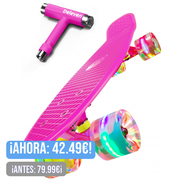 Deleven Monopatín 56cm con Ruedas LED, Herramienta de Skate y Rodamientos ABEC 7 - Skateboard para Niños Principiantes Adolescentes Adultos