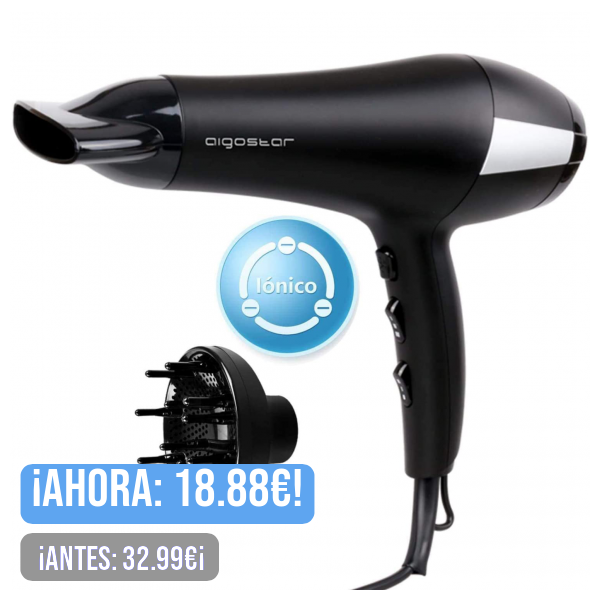 Aigostar Monique 32HIE – 2400W Secador profesional iónico 2 velocidades y 3 ajustes de temperatura, Plástico. Protección contra el sobrecalentamiento