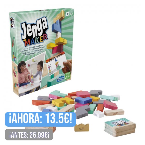 Hasbro Gaming Jenga Maker, Juego de apilar Bloques de Madera para 2 a 6 Jugadores, Juego en Equipos, Edad a Partir de 8 años, Multicolor