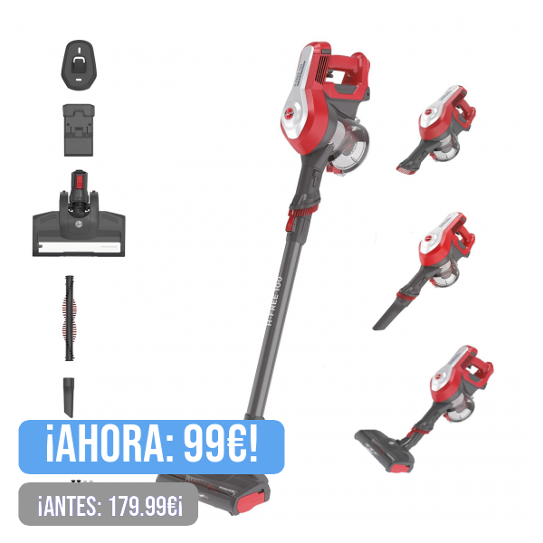 HOOVER Aspiradora Escoba Sin Cable, Versátil, Boquilla Integrada, Capacidad XL, Luces LED, Fácil De Limpiar, Modo Turbo - HF1