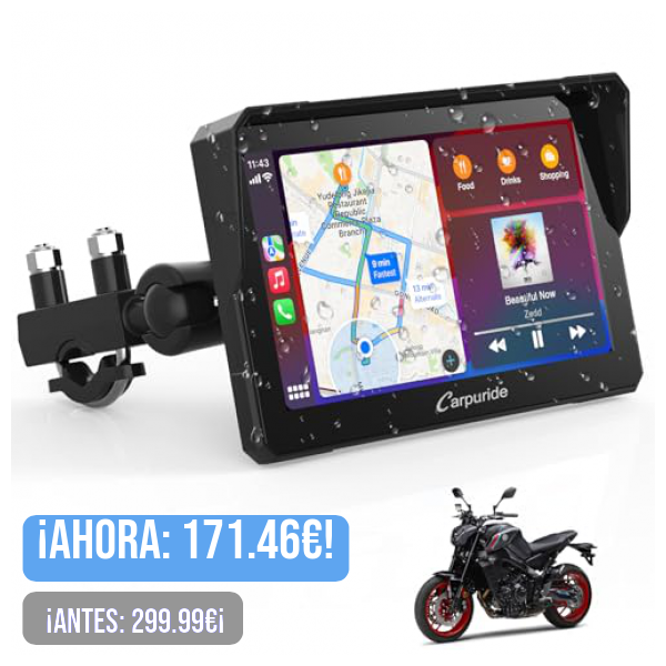 Carpuride W702 Pantalla GPS Carplay para Motocicleta, CarPlay Inalámbrico y Android Auto, Pantalla Táctil Portátil Impermeable de 7 Pulgadas, Bluetooth Dual, Navegación GPS, Siri.