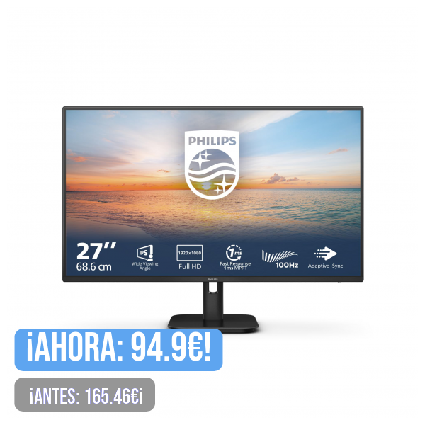 Philips 27E1N1100A - Monitor Full HD de 27 Pulgadas, Integrado Altavoz, Tiempo de Respuesta de 1 ms (1920x1080, 100 Hz, VGA, HDMI 1.4), Negro