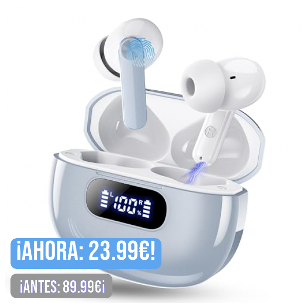 Auriculares Inalambricos Bluetooth, Auriculares Bluetooth 5.3 con Controlador de 14,2 mm, HiFi Estéreo, 48H Reproducción Cascos Inalambricos con Pantalla LED, Ajuste Cómodo, IP7 Impermeable, USB-C